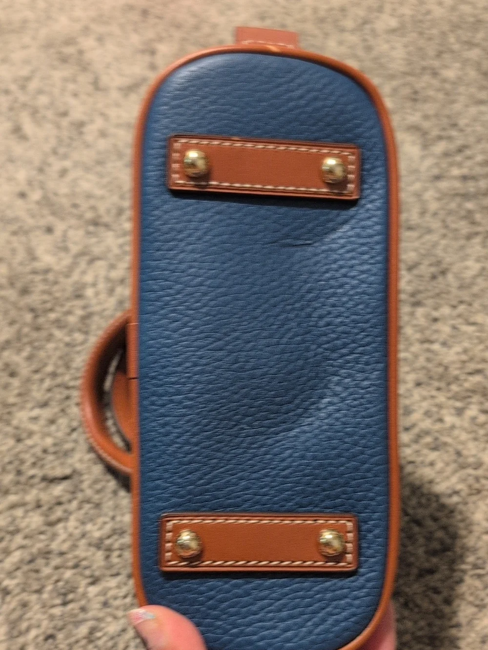 Dooney & Bourke Blue Pebbled Leather Satchel with Tan Trim